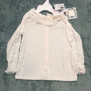NWT Chelsea &Violet shirt Girls 24 Mo Ivory/Gold dots Long Sleeve Ruffle Collar‎